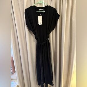 Zara Jersey Knit Black Women’s Belted Midi Dress M